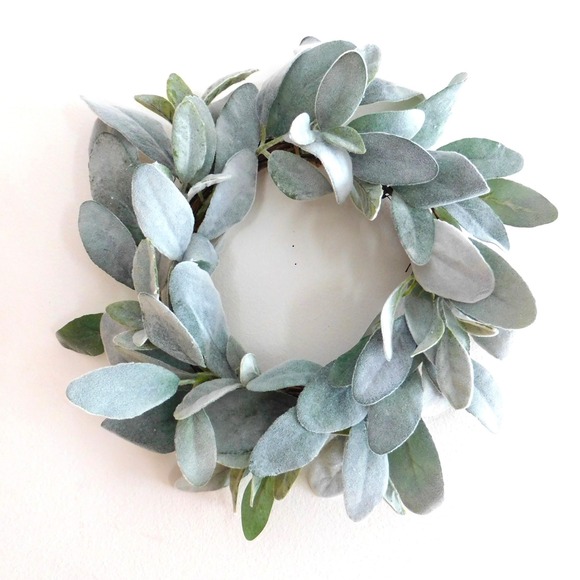 Handcrafted Other - Artificial Lambs Ear Wreath 13 Inch‎ Diameter Farmhouse Decor Candle Ring